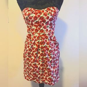 City Triangles Strapless Floral Red Rose Mini Dress